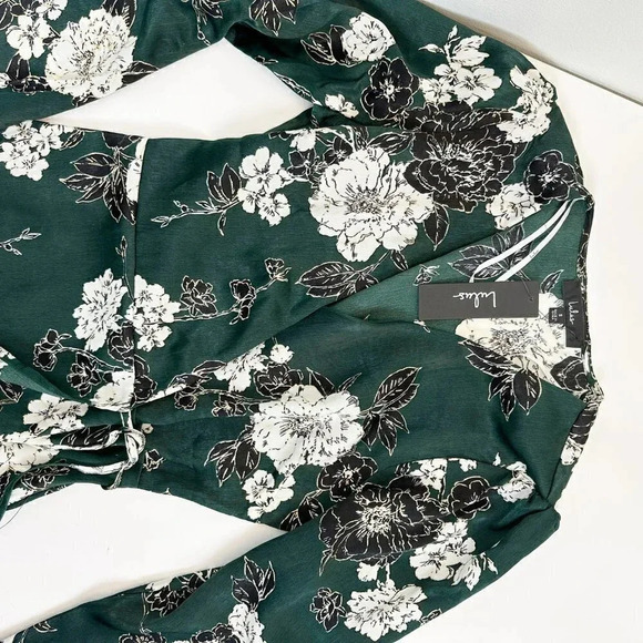 NWT LULUS Green Floral Satin Long‎ Sleeve Mini Dress So Splendid S - Picture 10 of 13